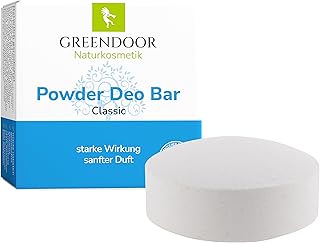 GREENDOOR Powder Déodorant Bar Classic - 60 g - En stick - Végétalien - Avec Babassu bio - Déodorant naturel sans plastique/aluminium - Parfum doux - Unisexe - Pour homme et femme