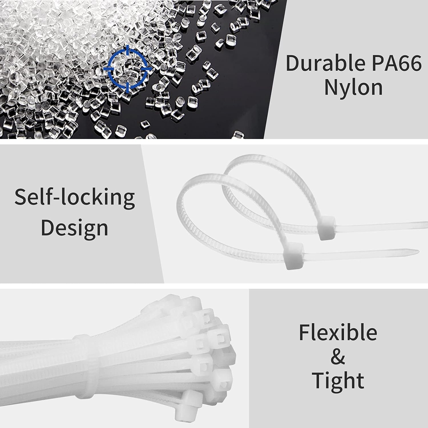 100pcs Zip Ties 8 inch,40lbs Tensile Strength,White Cable Ties,Wire Ties For Indoor And Outdoor Use