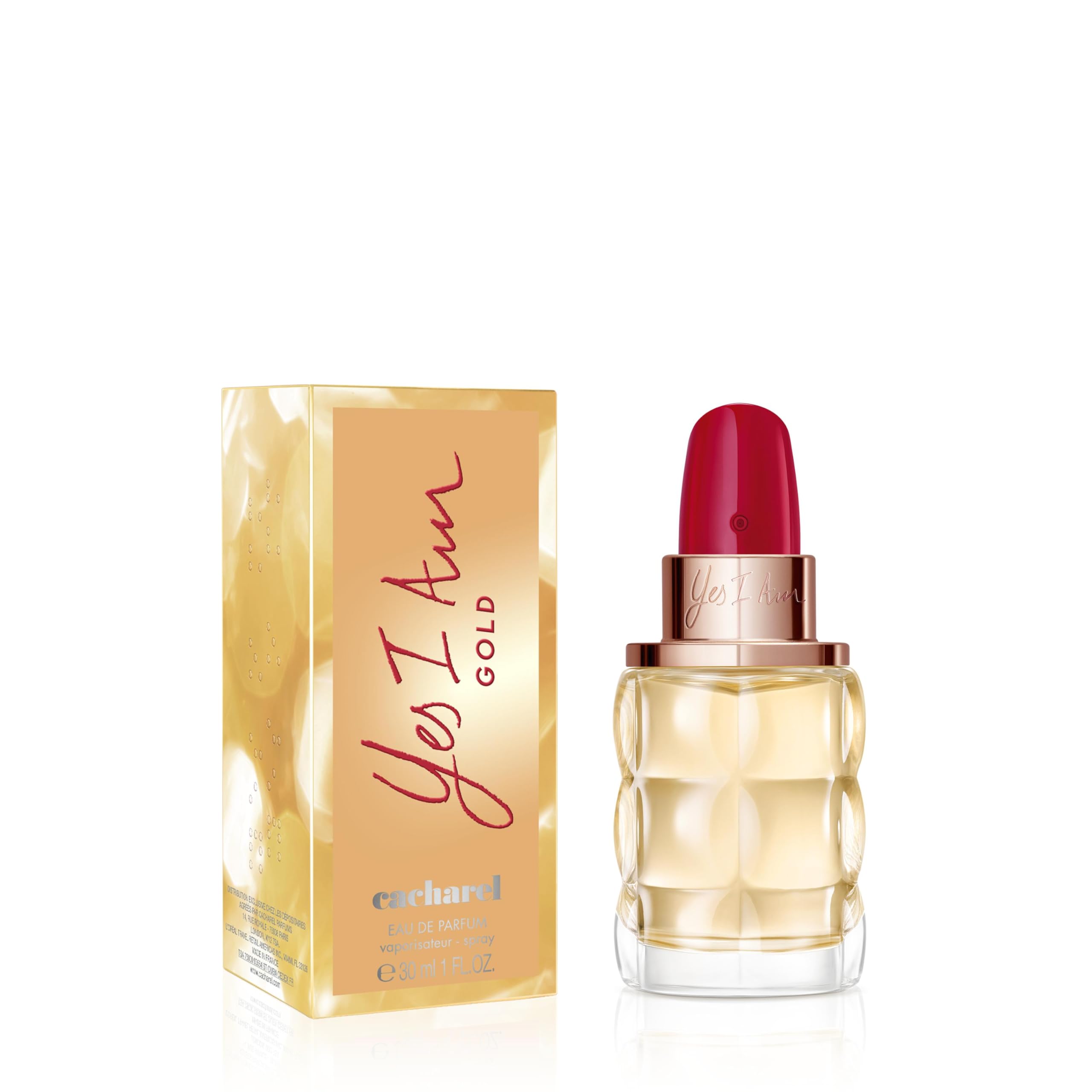 Cacharel Yes I Am Gold - Eau de Parfum Florale Ambrée Épicée pour Femme - Fragrance Gourmande aux Notes de Vanille Bourbon, Caramel et Fleur d'Oranger