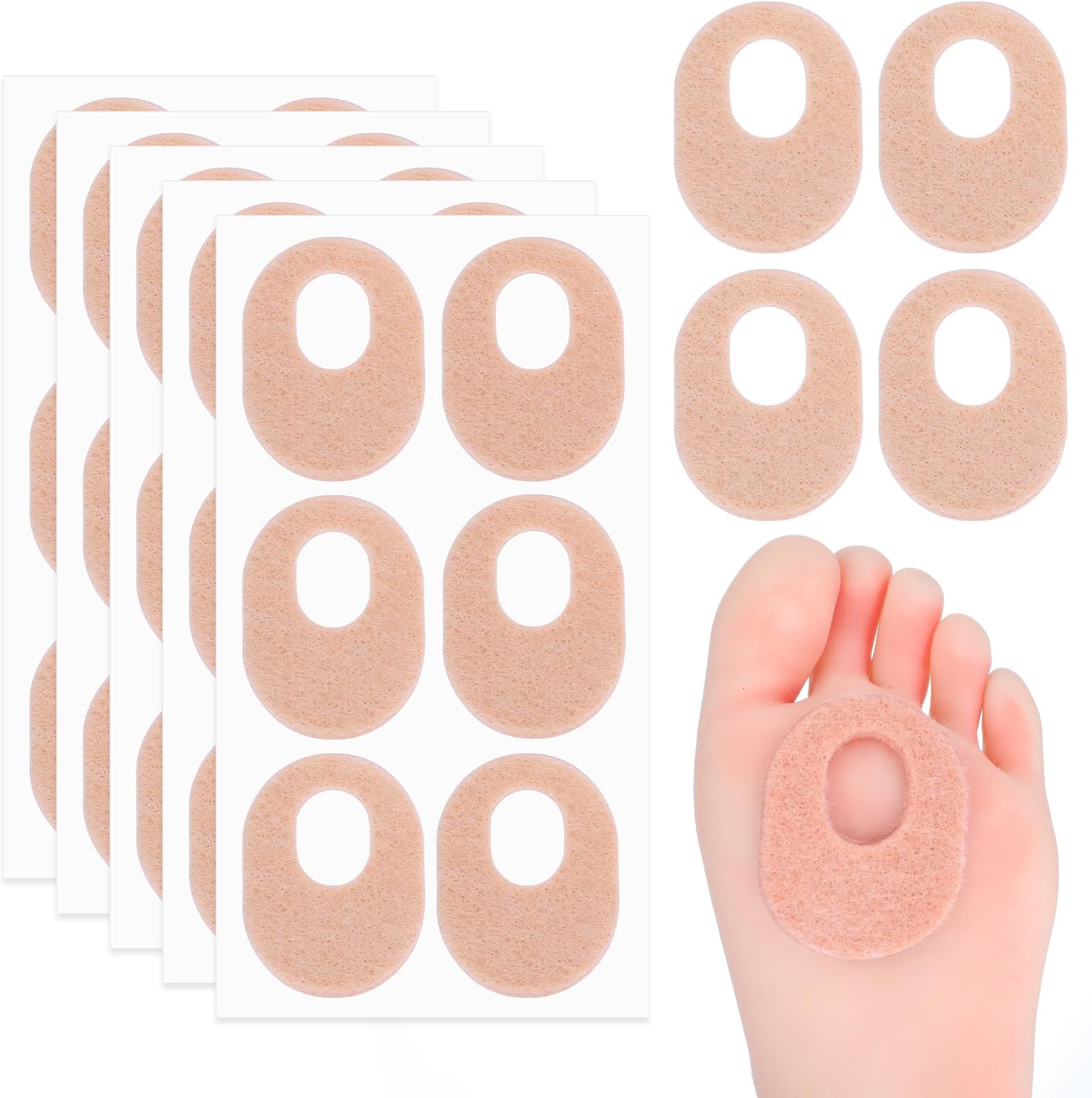 Aster 30 Pack Corn Pads for Bottom of Foot, Soft Felt Oval Shape Callus Cushion, Adhesive Foot Callus Pads for Men and Women, Self Stick Callus Corn Pad to Relief Pain from Calluses, Corns, Blisters