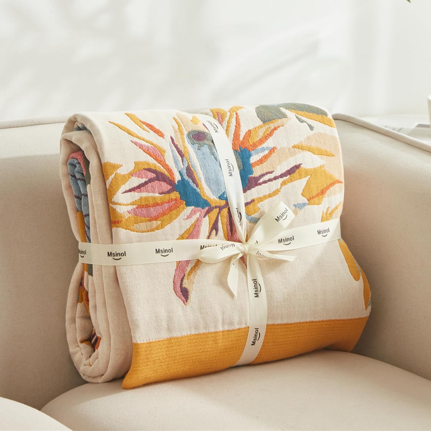 Cotton Throw Blanket Floral Printed Throw for Bed Soft Breathable Farmhouse Blankets Home Decoration Picnic Blanket (60"x80",02-Colorful Flowers) - Image 6