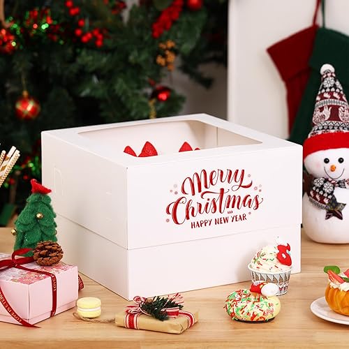 Miniatura 7 de Moretoes 10 cajas para pasteles de 12x12x8 pulgadas, cajas blancas de panadería con ventana, contenedores altos de cartón para postres