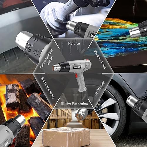 Miniatura 5 de Pistola de calor, ajustes de temperatura variable 572℉~932℉ (300℃-500℃), pistola de aire caliente con protección contra sobrecarga y 4 boquillas