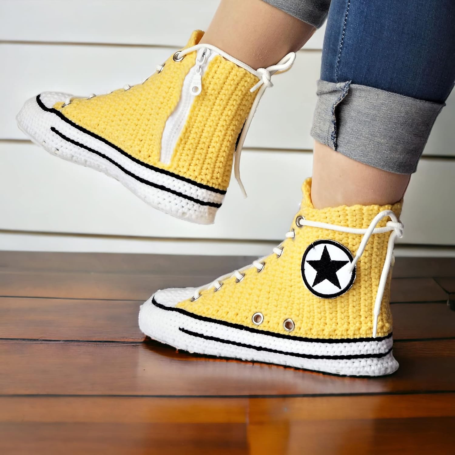 Handmade Crochet Men's And Women Unisex Slippers, Crochet House Slippers For Women, Classic Colour High Top Inspired Slippers Custom Home Sneakers