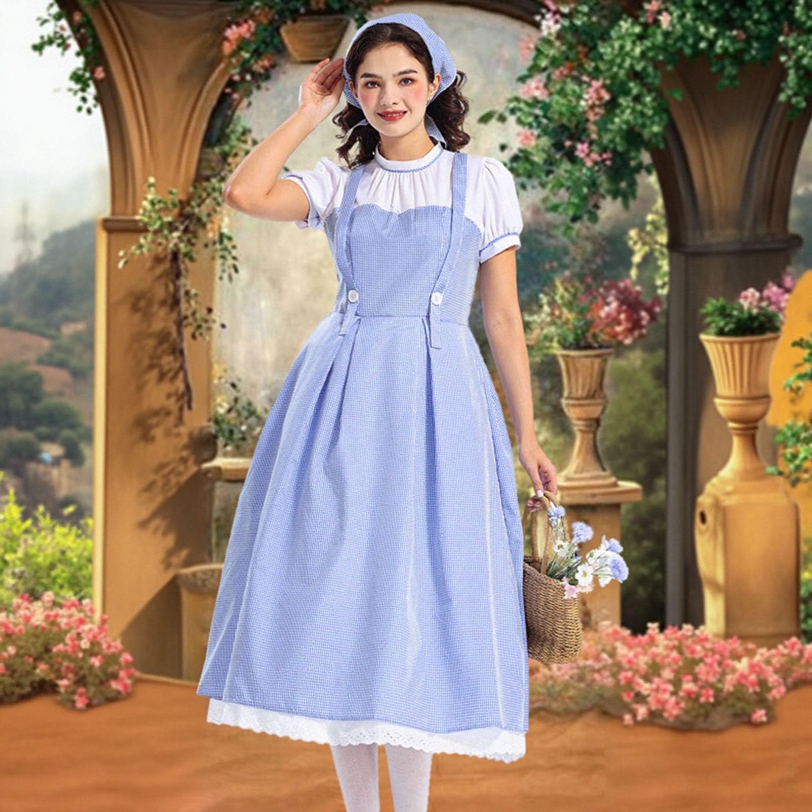 Generisch 2026 Elegantes Cosplay-Kleid im Gothic-Stil mit Karomuster kurzen Ärmeln ideal für Heimparty Halloween Anime-Convention edlemode für Damen