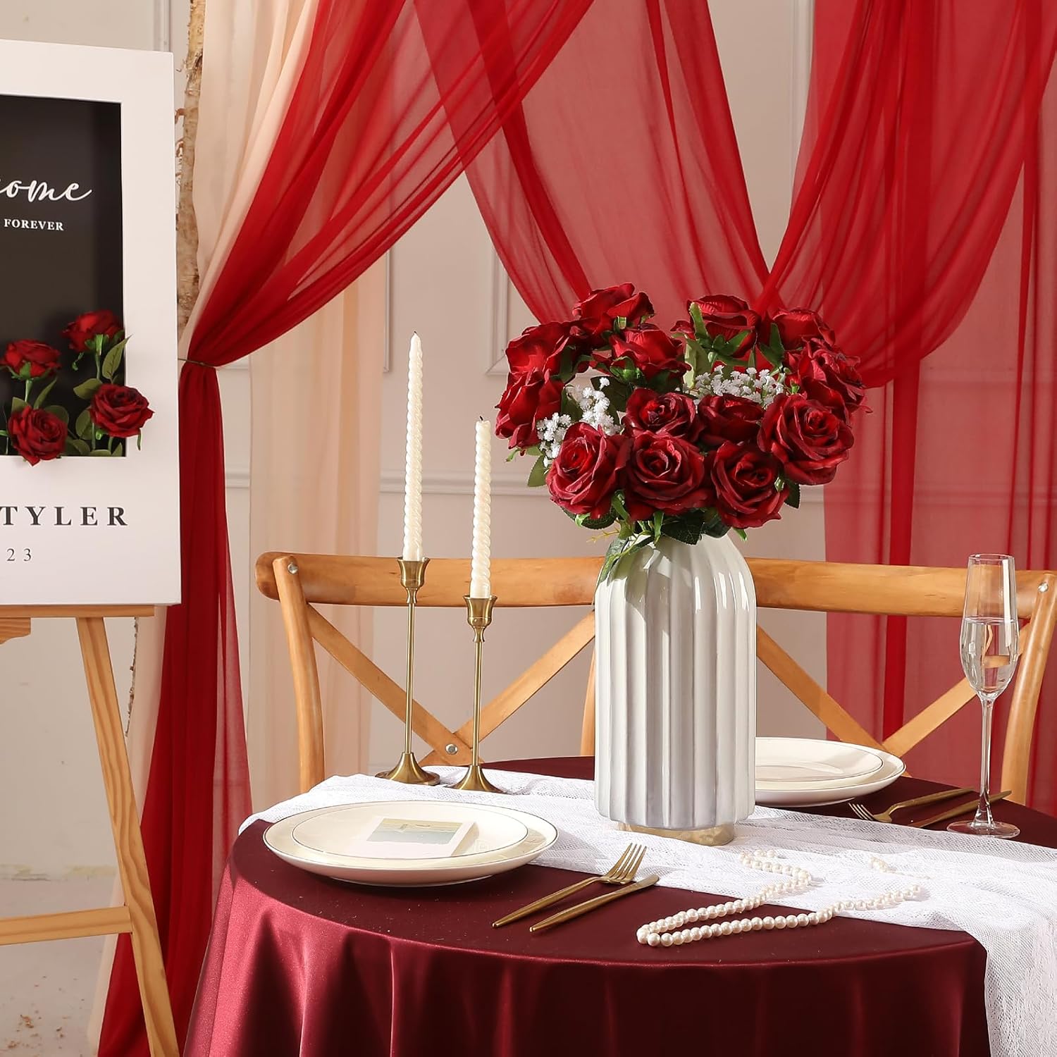 Tifuly 12pcs Red Roses Artificial Flowers,Realistic Long Stem Fake Silk Roses Bouquet for Party Home Wedding Centerpiece Office DIY Decor(Burgundy) - Image 7