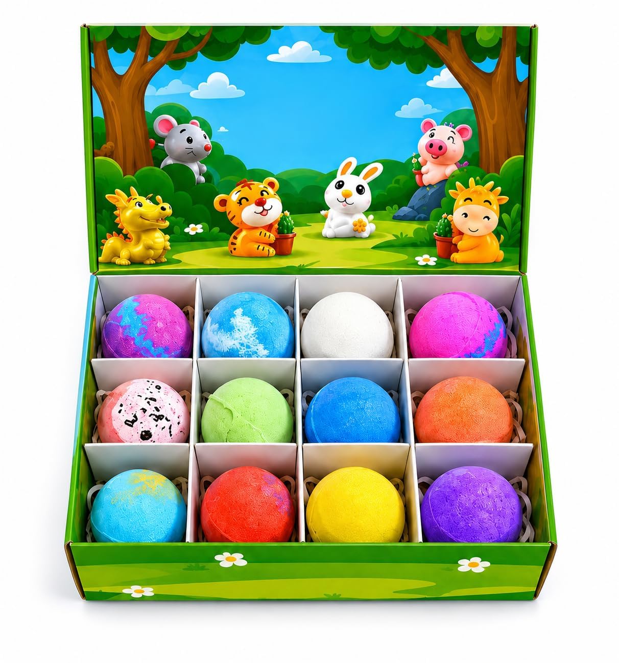 Kids Bath Bomb Gift Set with Surprise Animal Toys Inside, Colorful Fizzing Bath Bombs for Children, Natural Bath Bomb Gift Box for Boys Girls Birthday Easter(Pack 12)-image-11