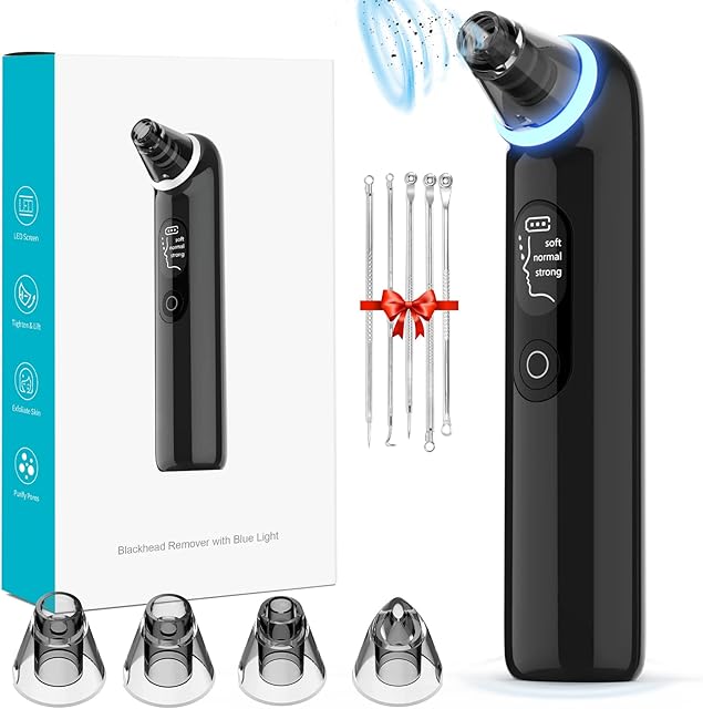Blackhead Remover Vacuum Pore Vacuum, Electric Blackhead Remover for Face Acne Whitehead with 3 Suction Power, 4 Probes and LED Display, Deep Cleansing Unclogging Pores Blackhead Remover Tool