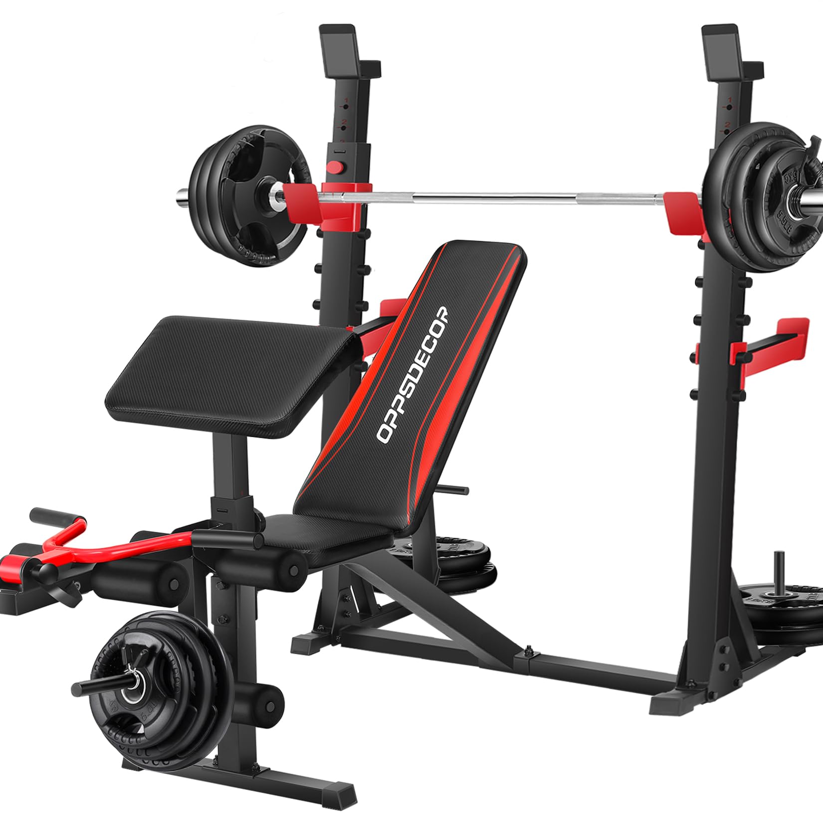 OPPSDECOR 900LBS Weight Bench Set with Squat Rack Preacher Curl Weight Bench