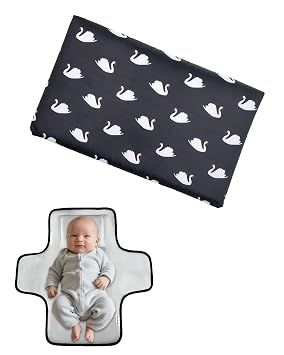 Cute Swan Portable Diaper Changing Mat,Waterproof Foldable Travel Changing Pad,On-The-Go Wipeable Reusable Changing Pad Waterproof & Compact,for Diaper Bags,Travel,Car Backseat Changes,Strollers