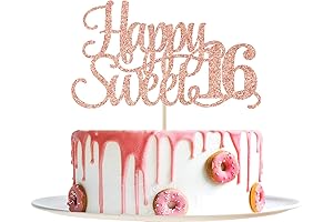 Happy Sweet 16 Cake Topper - Rose Gold Glitter