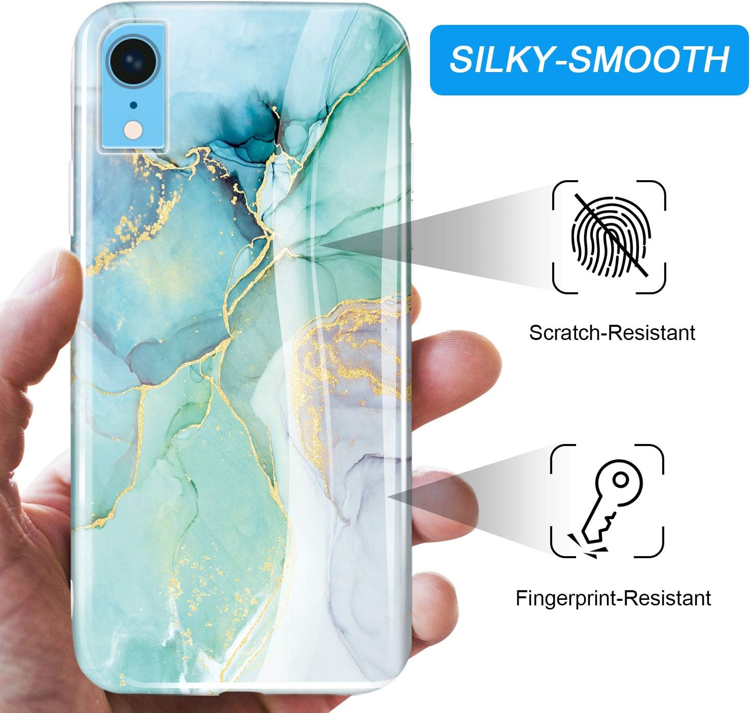 LUOLNH Compatible with iPhone XR Case,Bling Glitter Sparkle Abstract Marble Design Slim Shockproof Flexible Soft Silicone Rubber TPU Bumper Cover Skin Case for iPhone Xr 6.1 inch -Abstract Mint