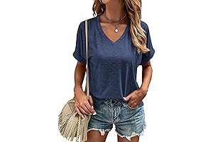 Casual Women's V-Neck Short Sleeve T-Shirts for Summer