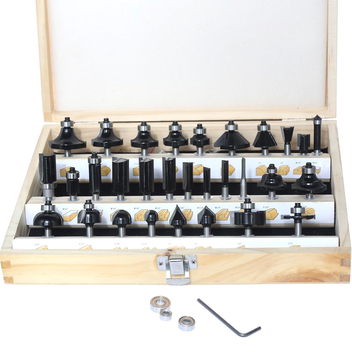 30pcs Router Bits Set,1/4" Shank Router Bit Big Collection 30-Piece Bits with Wooden Case,for Wood Edging,Trimming,Veining,Boring Tenon and Grooving,Carpenters' DIY Gift