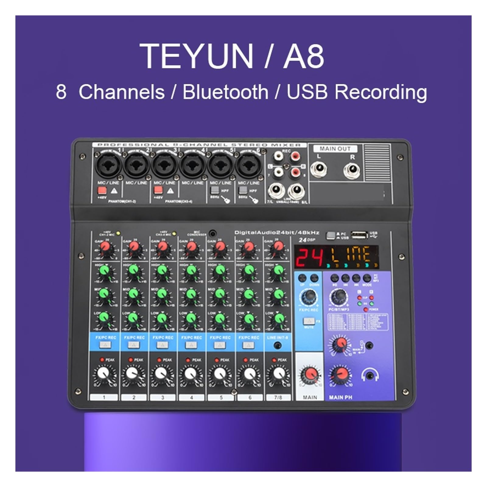 Mixer Audio Audio 4/6/8 Canali 24 Effetti 48V Console Di Missaggio Bluetooth USB PC Registra Riproduzione Tabella Di Trasmissione(4 Channel)