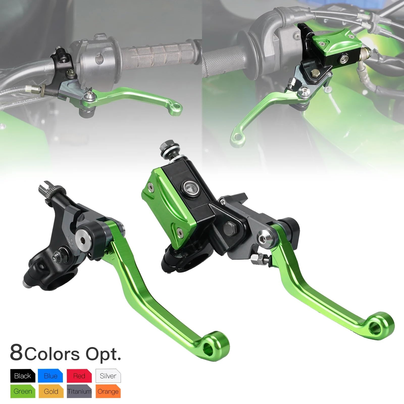 Zestaw linki sprzęgła motocykl Pasuje do Kawasaki KX125 KX250 KX250F KX450F KX 65 85 KLX125 KLX250 KLX450R 7/8 "hamulec hydrauliczny i zestaw dźwigni sprzęgła kablowego montaż(Green)