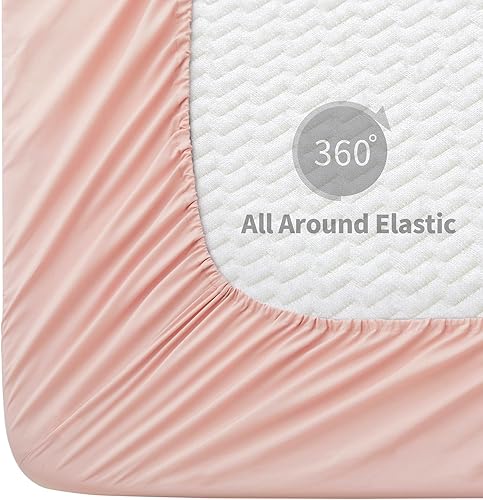 Miniatura 6 de TREELY Juego de sábanas de tamaño Queen de 6 piezas de microfibra cepillada de color rosa polvoriento, sábana bajera ajustable y sábana encimera y 4