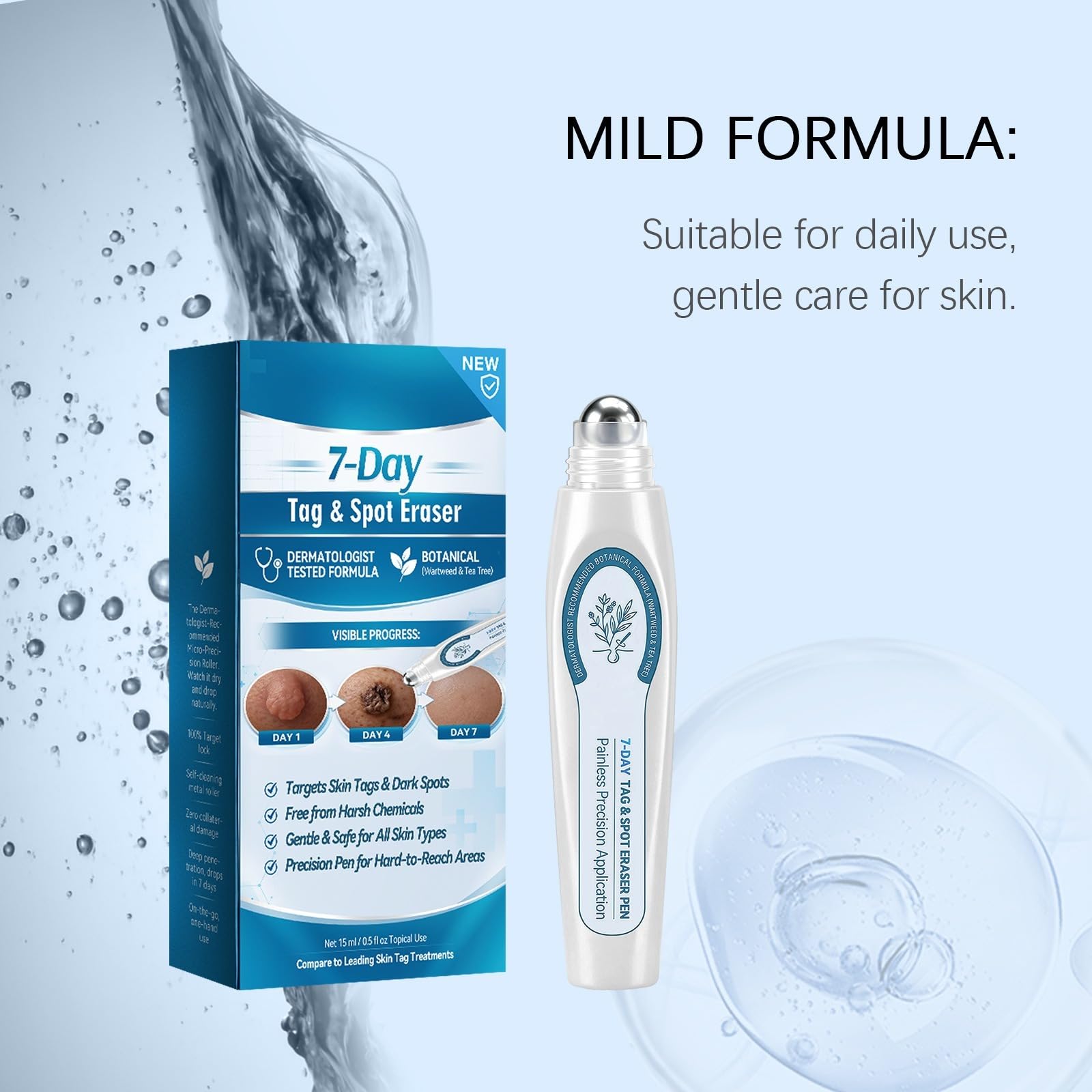 Eraser 7 giorni escrescenze e macchie – Roller gel naturale, uomo/donna. | per la cura della pelle Stimola il rinnovamento della pelle: Formula botanica con olio di tea tree e vitamina E.