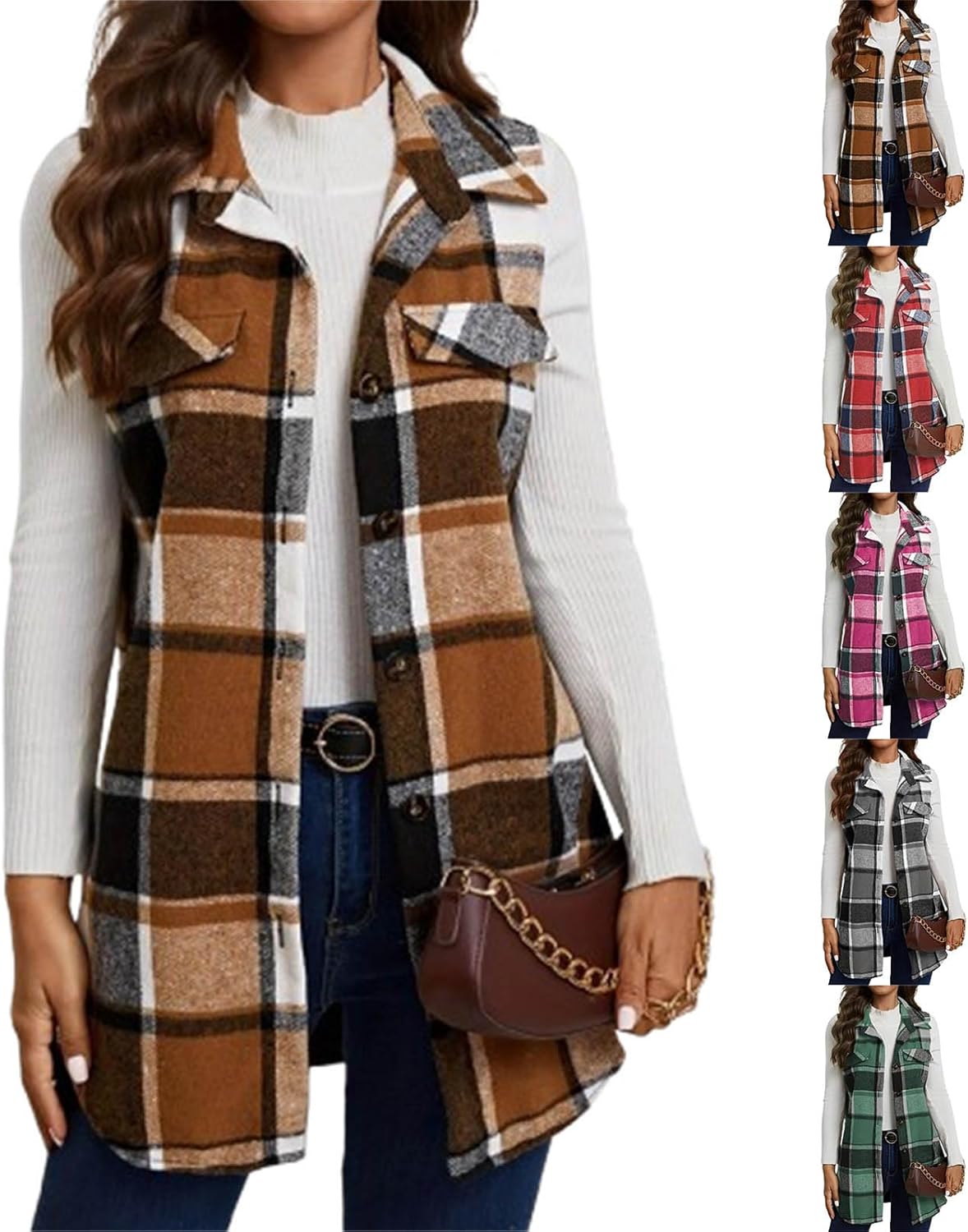 Flannel Vest Women 2024 Fall Fashion Plaid Vest Long Sleeveless Button Down Shirt Casual Vest Jacket with Pockets Outerwear Flannel Vest Women 2024 Fall Fashion Plaid Vest Long Sleeveless Button Down Shirt Casual Vest Jacket with Pockets Outerwear