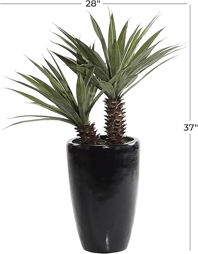 Miniatura 3 de Deco 79 Planta artificial de imitación de follaje Dracaena con maceta de fibra de vidrio negra, 30 x 28 x 37 pulgadas, verde