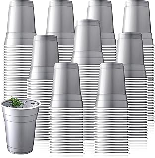 Dandat 200 Pcs 18 oz Plastic Disposable Cups Bulk Heavy Duty Large Cold/Hot Drinking Cups Disposable Container for Beverages Water Wedding Birthday Graduation Ceremonies Party BBQ Picnics, Silver
