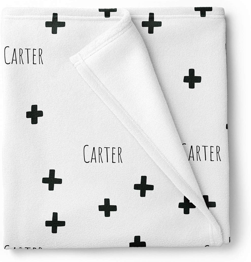 Personalized Modern Black and White Cross Print Baby Blanket