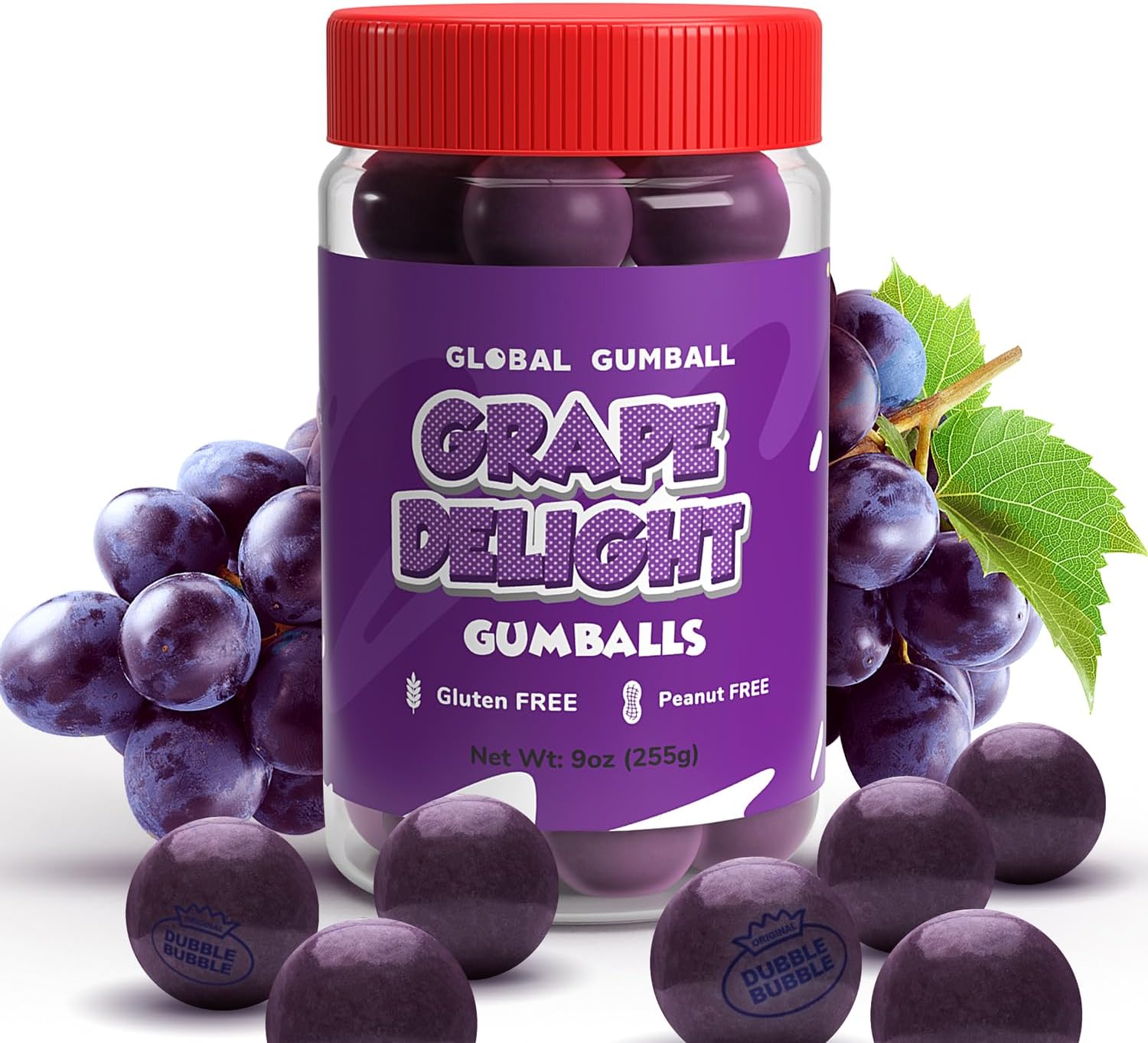 Gumballs in Jar - 1 Inch Large Gumball - Grape Doubble Bubble Gum Purple Gumball - Kids Chewing Gum - Gum Balls for Kids 9 OZ