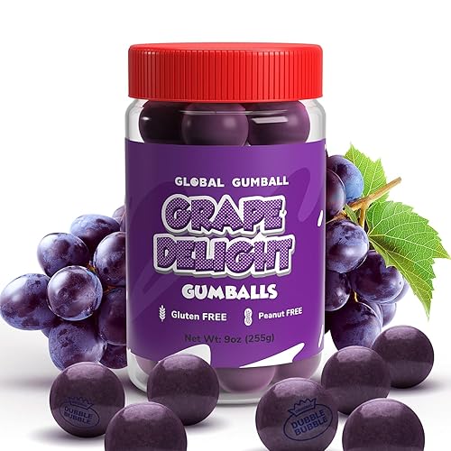 Gumballs in Jar - Gumball grande de 1 pulgada - Grape Doubble Bubble Gum Purple Gumball - Chicle para niños - Bolas de goma de mascar para niños 9