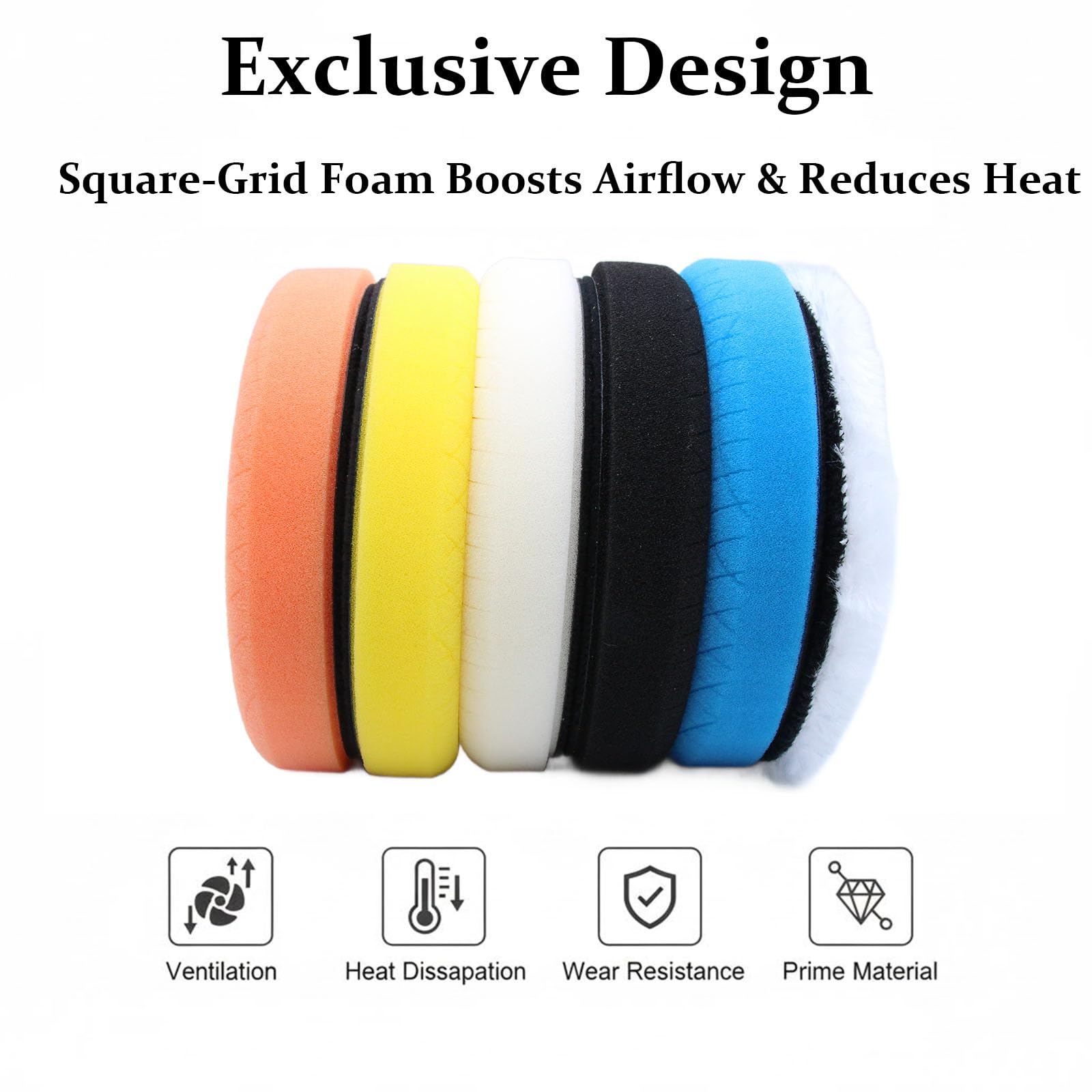 6Pcs 6.3inch (160mm) Buffing Car Polishing Pads Set, Suitable for 6 Inch Backboards, Including Sponge and Wool Pads for Car Buffer Polisher, Polishing and Waxing (6.3 inches) - 4
