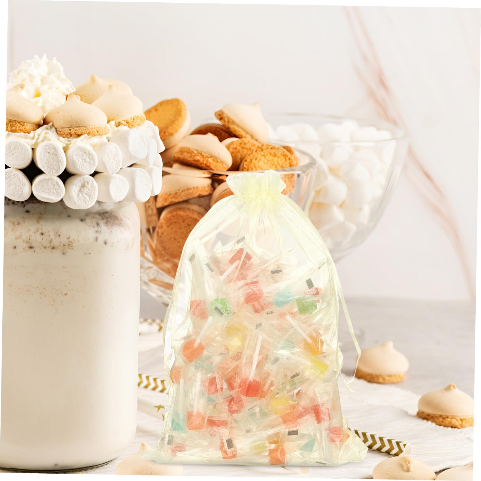 Kleine Organzabeutel 50 Stück Beige Organza mit Kordelzug