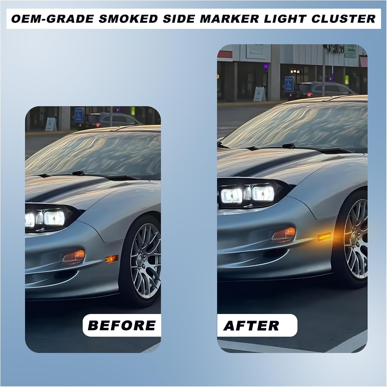 Smoked LED Side Marker Light Kit for 1998-2002 Pontiac Firebird Trans Am- Amber Front & Red Rear Turn Signals | 4-Piece Direct Fit Replacement