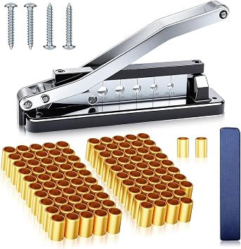 Heavy Duty Bench Hose Crimper Kit with 100 Ferrules 50x 0.593" ID& 50x 0.625" ID - for 1/4", 5/16", 3/8" PVC, Rubber & Air Hoses Crimping Tool, Portable Torch Hose Repair Kit