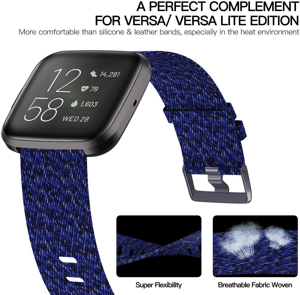 KIMILAR 4-Pack Woven Bands Compatible with Fitbit Versa/Fitbit Versa 2/Fitbit Versa Lite Edition, Soft Breathable Adjustable Women Men Versa Replacement Band for Versa Watch