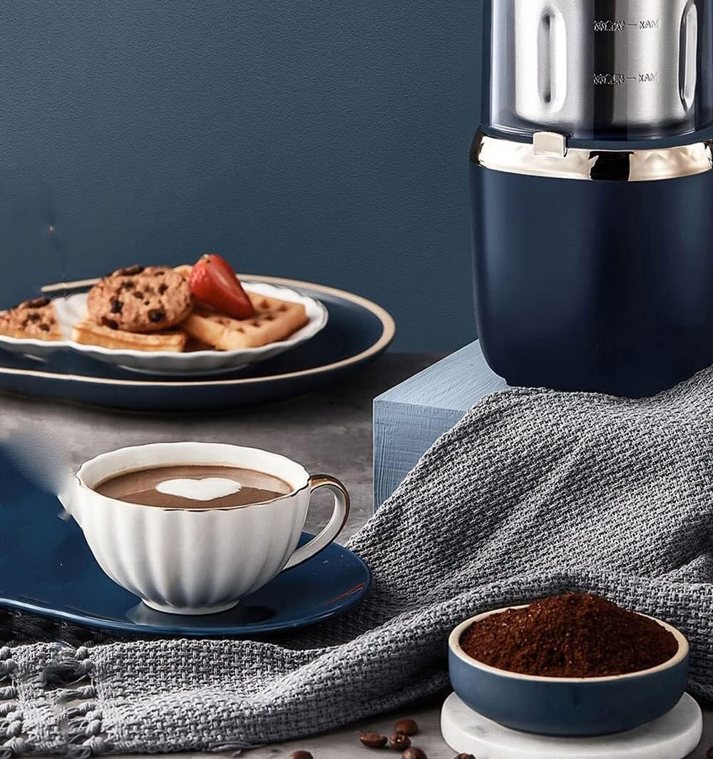 Electric Coffee Grinder & Spice Mill, 200W Stainless Steel Blades, Removable Bowl, High-Speed Grinding for Coffee, Spices, and More (Dark Blue)