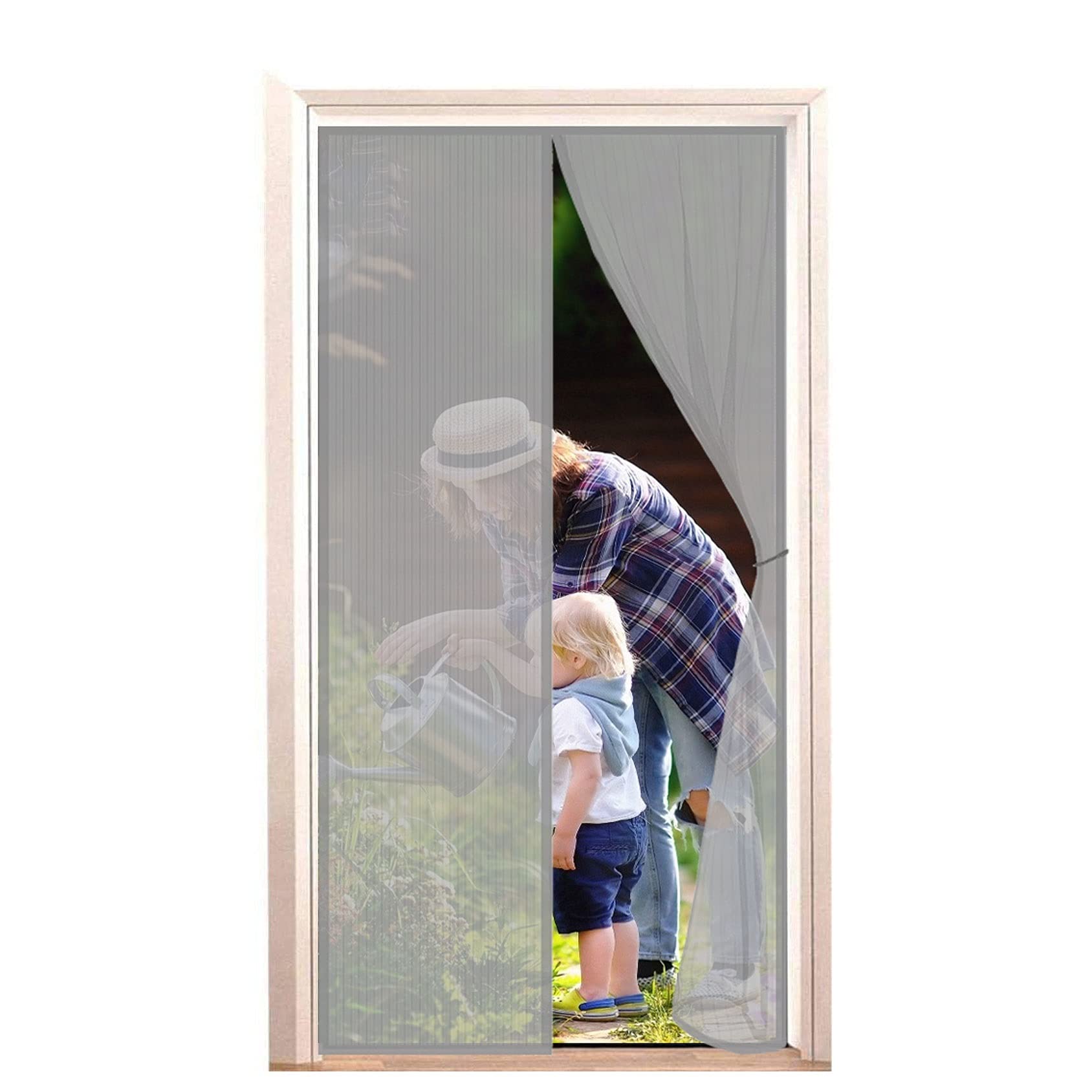 Weizon Gray A Magnet Fly Screen Door 95 X 200 Cm For Indoor Outdoor Kid & Pet Friendly Fits Doors For Anti Mosquito Or Anti Pest Magnetic Soft Door (Gray)