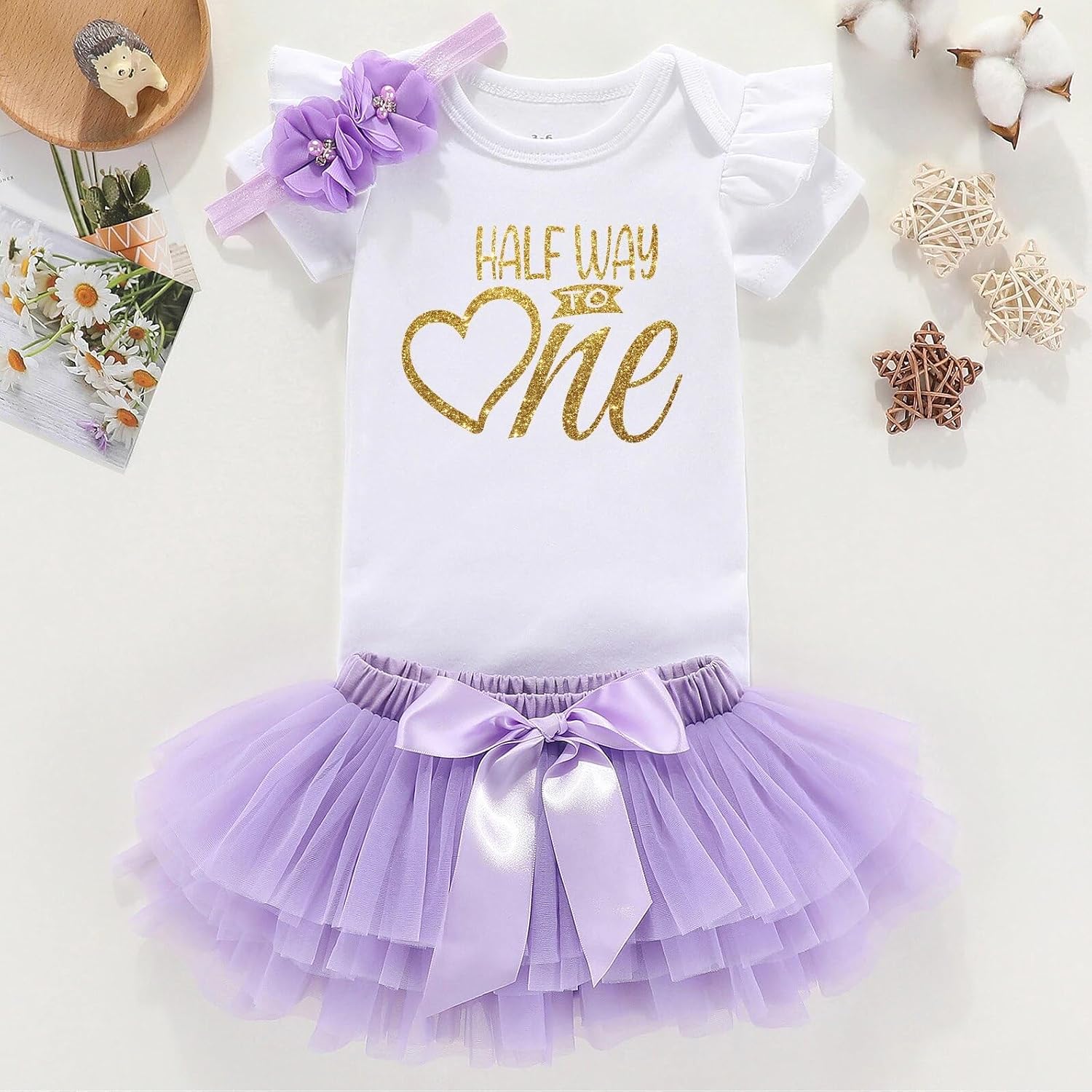 shlrzy Baby Girl Half Year Birthday Outfit Set | Half Way To First Half Birthday | Pink Bodysuit Tutu Skirt