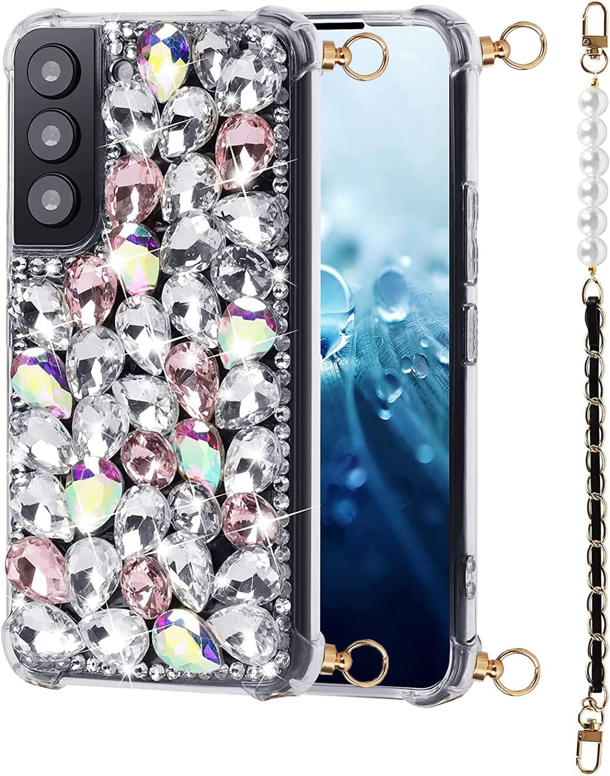 Case for Samsung Galaxy S23 Ultra 5G with Strap, 3D Handmade Sparkle Stunning Stones Crystal Diamond Bling Glitter Phone Case for Galaxy S23 Ultra (Galaxy S23 Ultra, Style2)