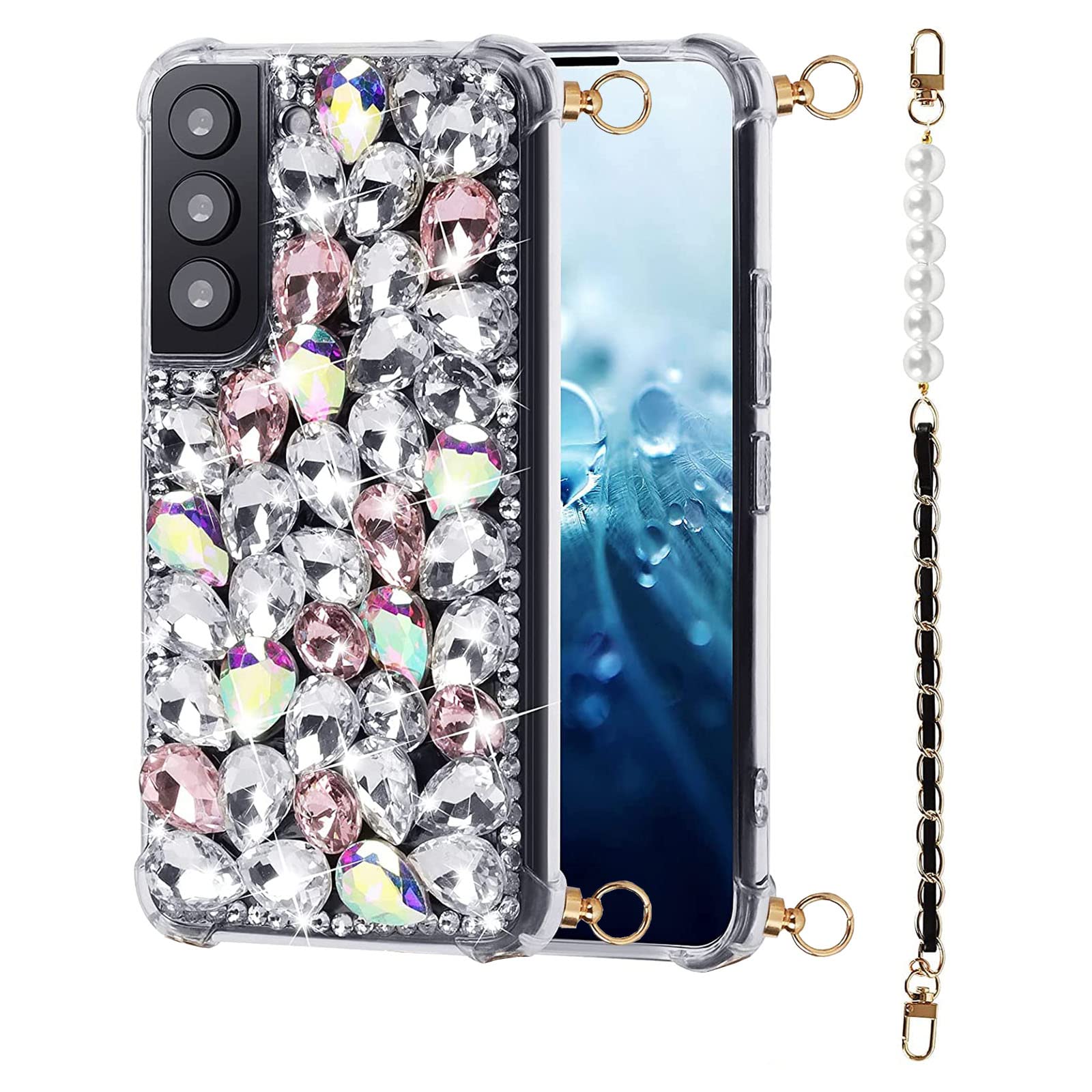 Case for Samsung Galaxy S23 Ultra 5G with Strap, 3D Handmade Sparkle Stunning Stones Crystal Diamond Bling Glitter Phone Case for Galaxy S23 Ultra (Galaxy S23 Ultra, Style2)