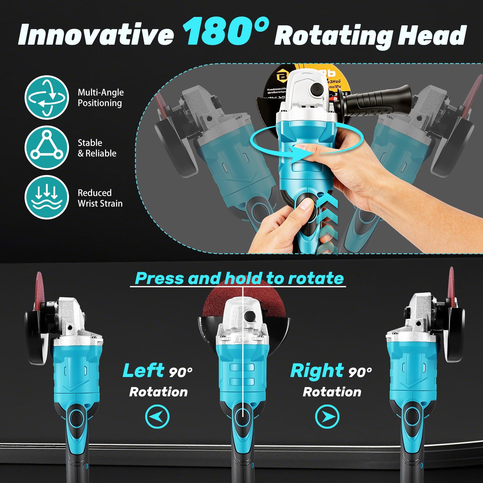 Yofuly Amoladora Angular Batería Compatible con Baterías Makita de 18V, Radial Eléctrica con 2 Batterie da 4,0 Ah | Testa Girevole a 180° | 3 Velocità | 9000 giri/min 125mm Rebarbadora con 6 Dischi
