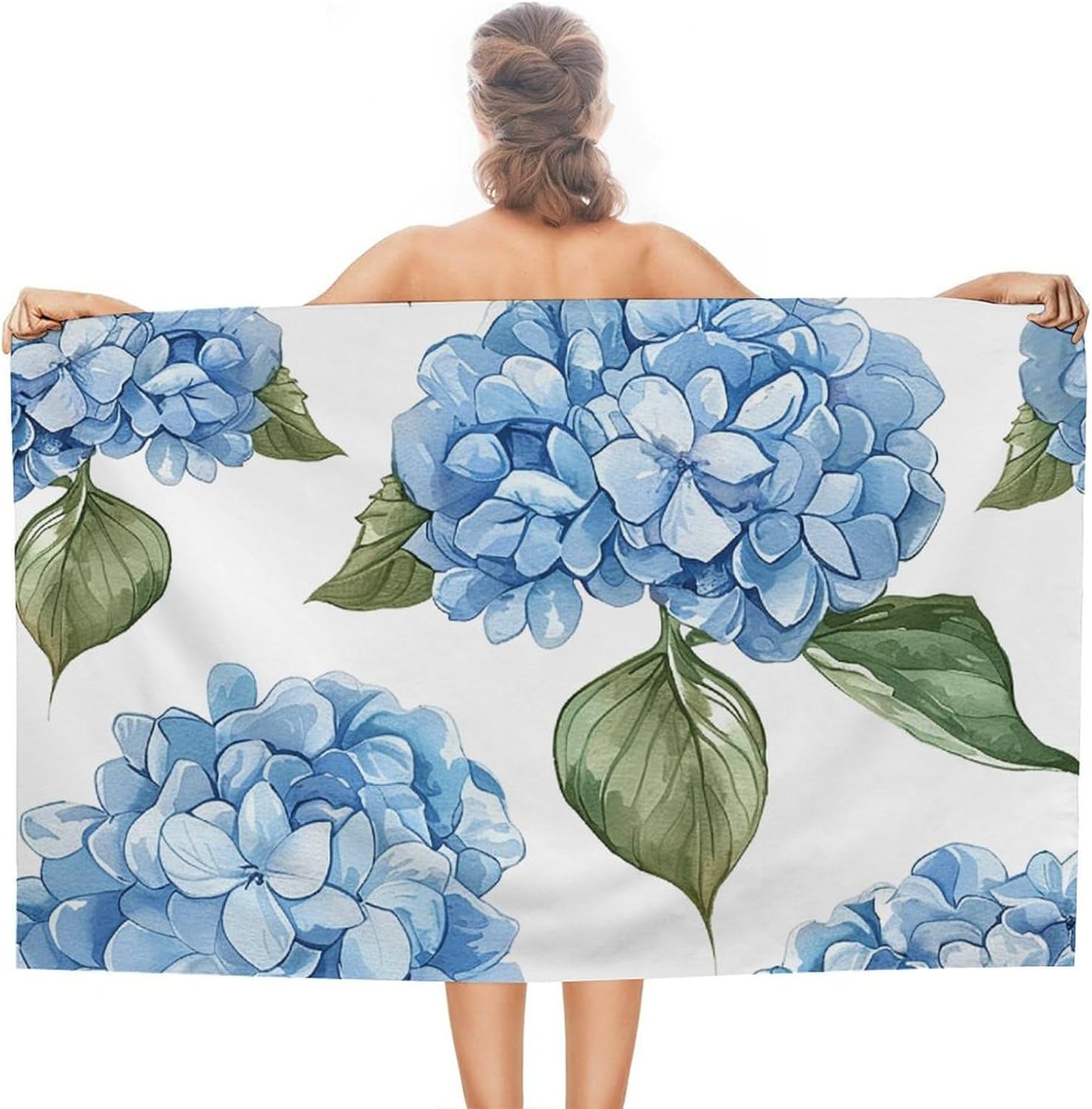 Blue Hydrangea Pattern Beach Towel 31×51 Sandproof Pool Swim Towels Oversized Absorbent Microfiber Bath Towels Soft Beach Blanket Quick Dry Towel for Travel Camping Swimming Gym Yoga