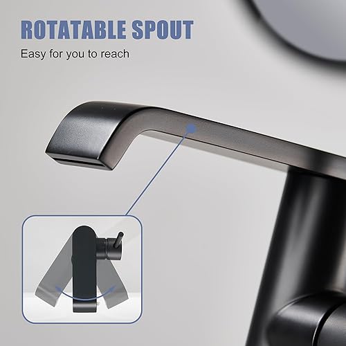 Miniatura 4 de TONNY Grifo de baño negro, grifo de baño de cascada de un solo agujero, grifo de baño negro mate de una sola manija para fregadero 1 agujero con