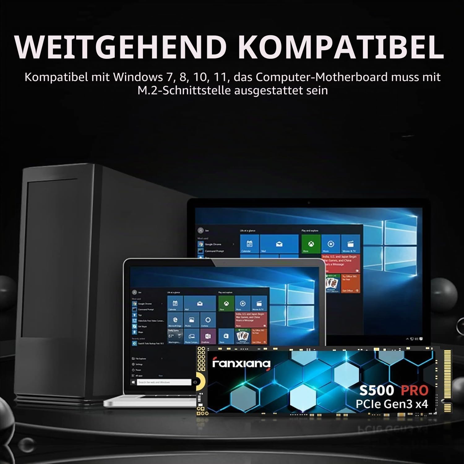fanxiang M.2 SSD 256GB Interne NVMe SSD Festplatte PCIe 3.0, 3000MB/s Lesen, SSD M.2 2280 mit SLC Cache, Kompatibel mit Laptop, Notebook und Desktop (S500Pro)