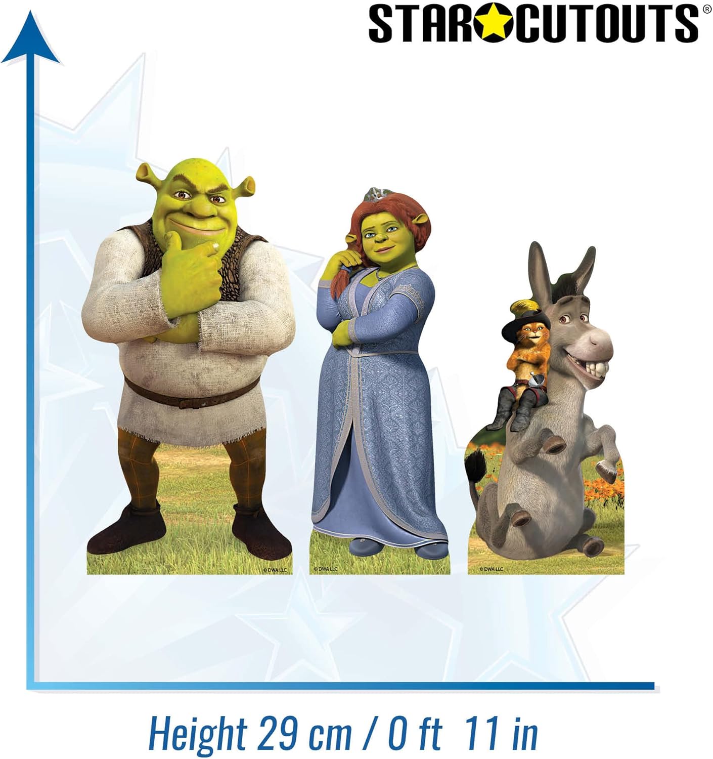 Star Cutouts SC4734 Shrek, Fiona, Puss in Boots & Donkey Shelf Top Pack – 29cm Cardboard Cutouts | Official DreamWorks Party & Room Display Set