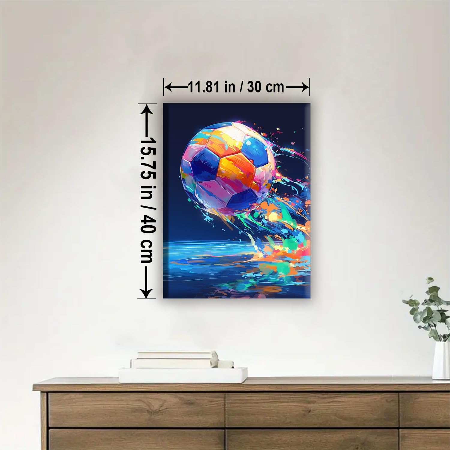 Aeontinity Soccer Ball POP Art Sport Framed Canvas DIY Paint by Numbers Kit Bar Cafe Cave Home Room Wall Bathroom Porch Patio Decor Gift, 16 x 12 Inch