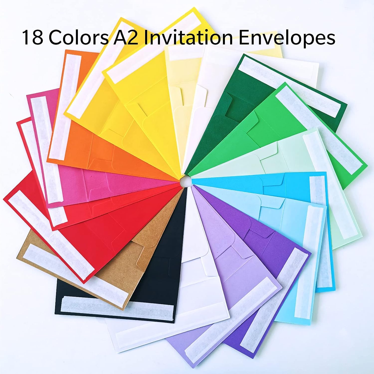 108 Sets 18 Colors A2 Invitation Envelopes Peel & Press Self Seal 4 3/8 x 5 3/4 Envelopes with Blank A2 Folded Cards Notecards for Wedding Shower RSVP Return Announcement DIY Greeting Cards Making