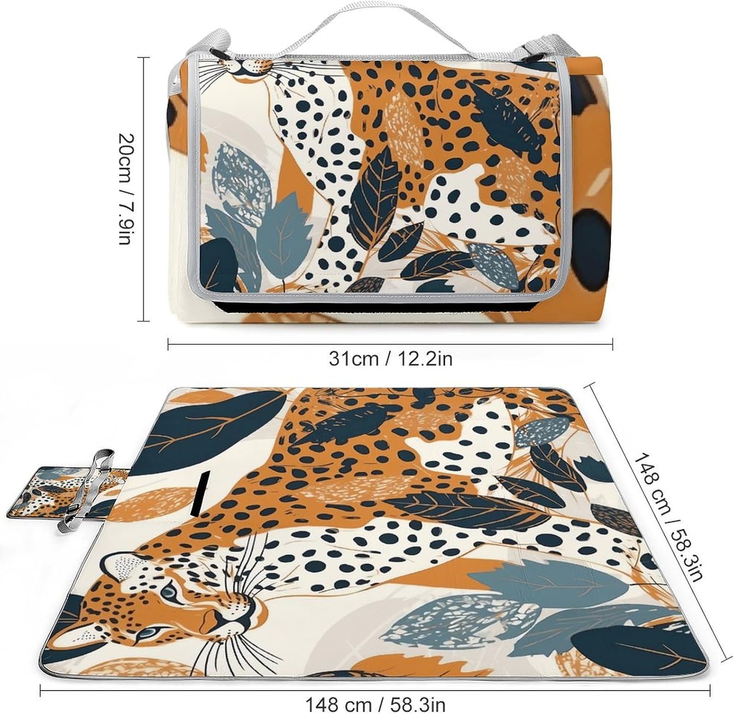 Outdoor Picnic Blanket Extra Large Beach Blanket Waterproof Picnic Mat Spots and Leaves Camping Blanket Portable with Carry Strap Park Blanket for Grass Camping Park