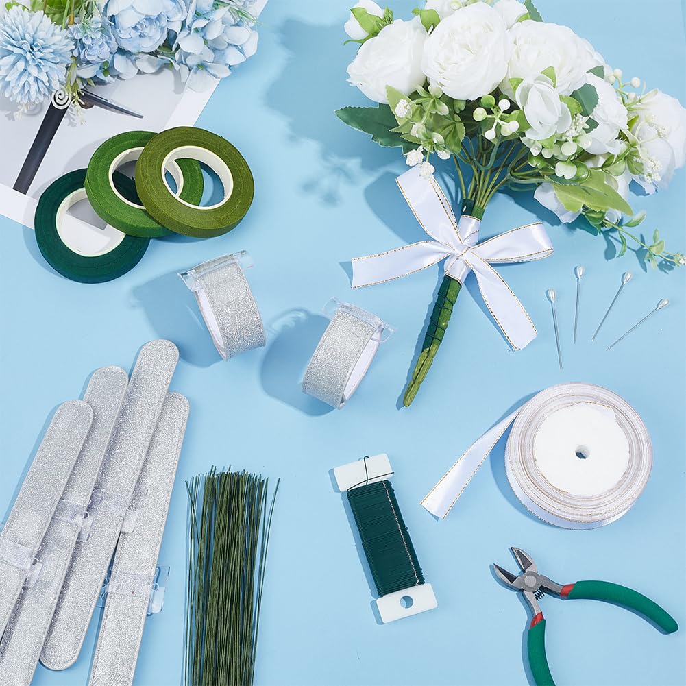 212Pcs DIY Wrist Cosage Making Kit with 6Pcs Silver PU Leather Wrist Corsage Bracelets Floral Wire Cutter Floral Tape Pin Ribbon for Wedding Party Bouquets Boutonniere Supplies image 4