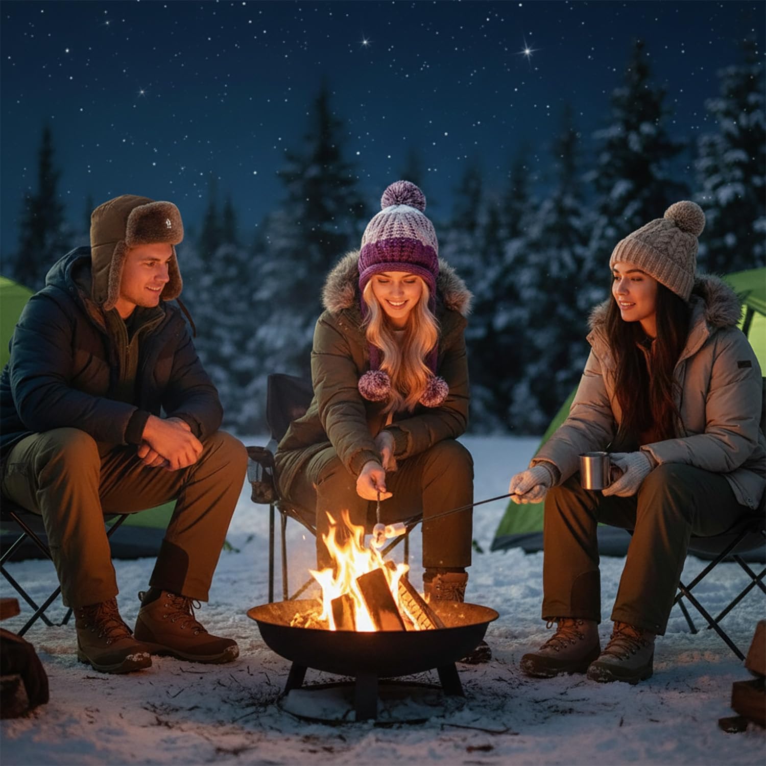 Women Winter Peruvian Cover Ears Beanie Hat Ear Flaps Sherpa Ski Snow Hats Knit Fleece Lined 3 Pom Pom - Image 8