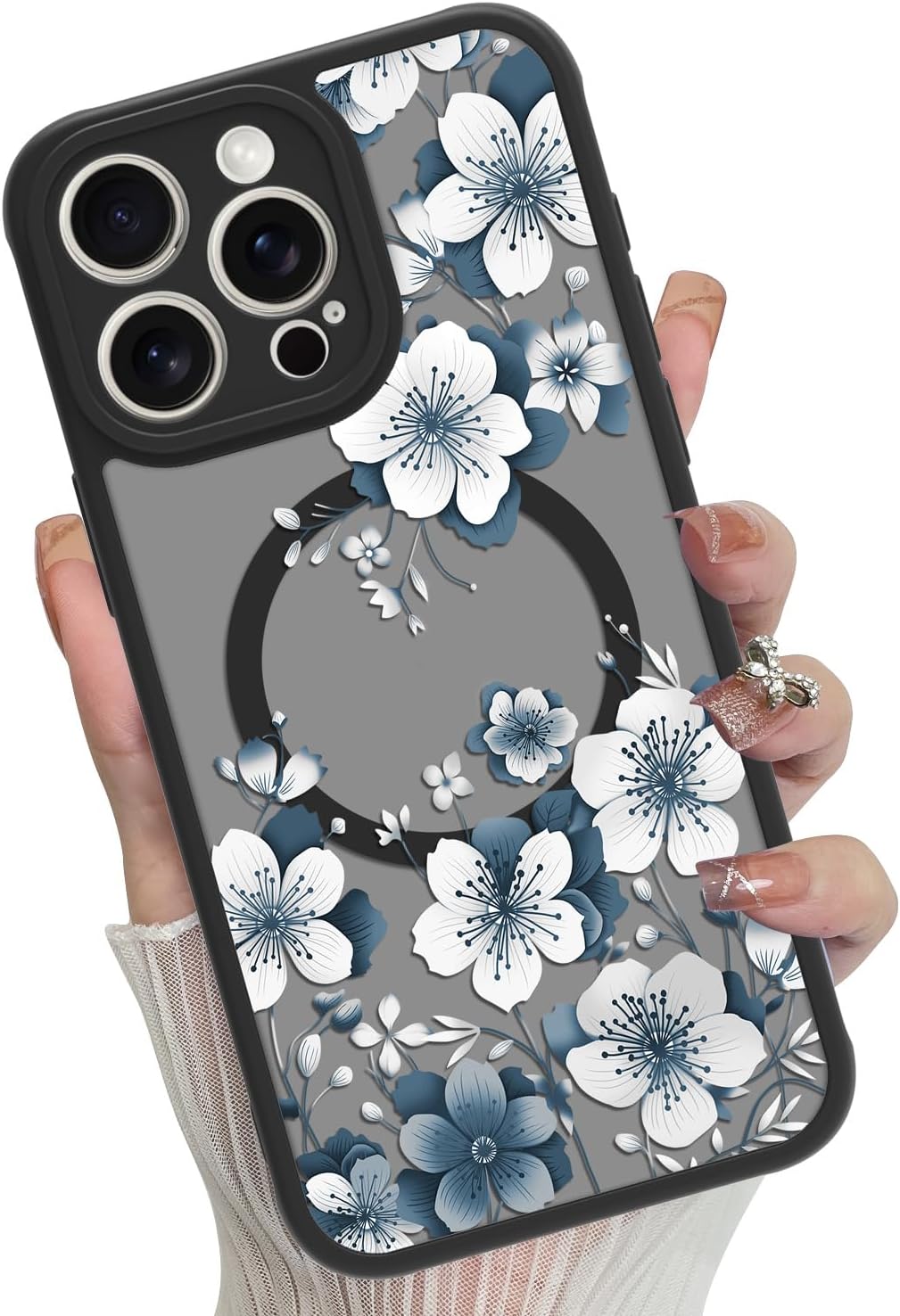 Magnetic for iPhone 15 Pro Max Case,White Flower