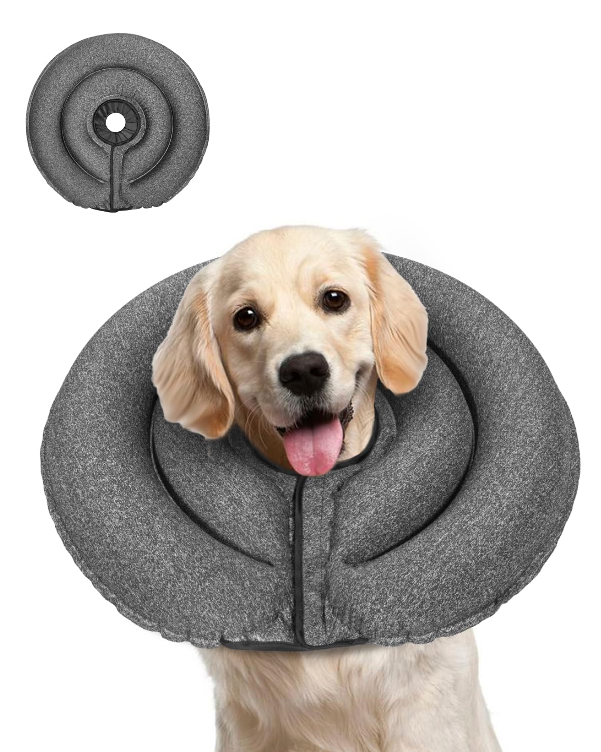 MIDOG Patented Inflatable Dog Cone, Soft Recovery Collar, Gray, L